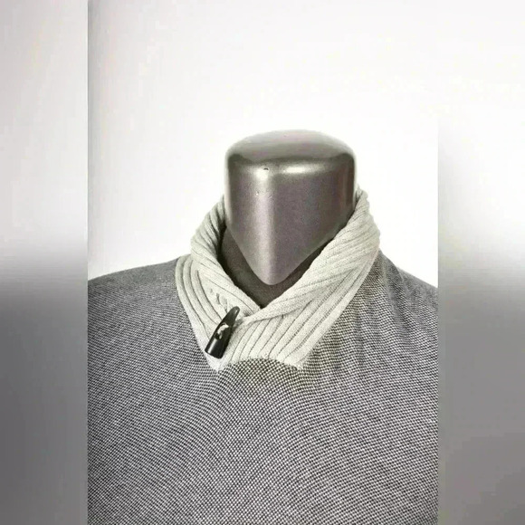 HACKETT Grey Navy Blue Cotton Cashmere  Shawl Collar Knit Sweater Medium Italy - Picture 7 of 10